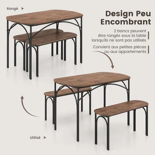 Table De Cuisine Avec 2 Bancs, Meuble Salle à Manger 4 Personnes, Design Ovale, 120 X 70 X 76 Cm