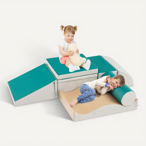 COSTWAY Parcours Motricité Bébé 7 Pièces Mousse Montessori - Modules Grimpe Rampe Toboggan Éducatif