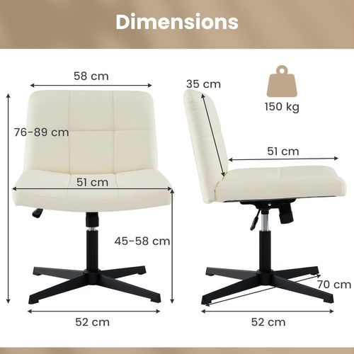 Chaise De Bureau Avec Assise Large, Réglable En Hauteur, Charge 150 Kg (beige)