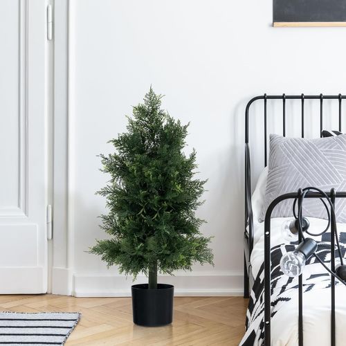 Arbre Artificiel De Pin 80cm Avec Pot En Plastique Et Feuilles Résistantes à La Lumière