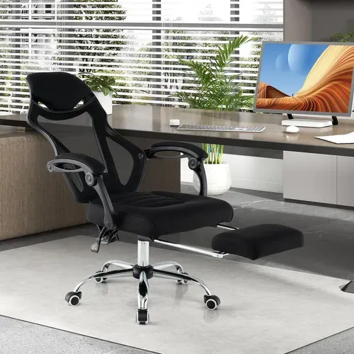 Chaise De Bureau Ergonomique En Maille Avec Repose-pieds, Chaise De Direction Pivotante, Noir