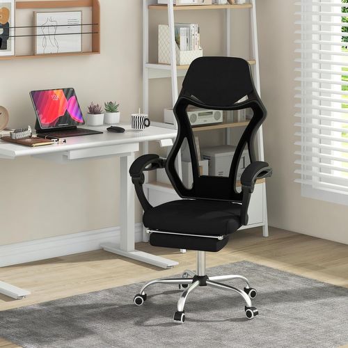 Chaise De Bureau Ergonomique En Maille Avec Repose-pieds, Chaise De Direction Pivotante, Noir