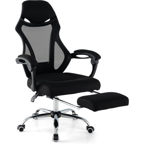 Chaise De Bureau Ergonomique En Maille Avec Repose-pieds, Chaise De Direction Pivotante, Noir