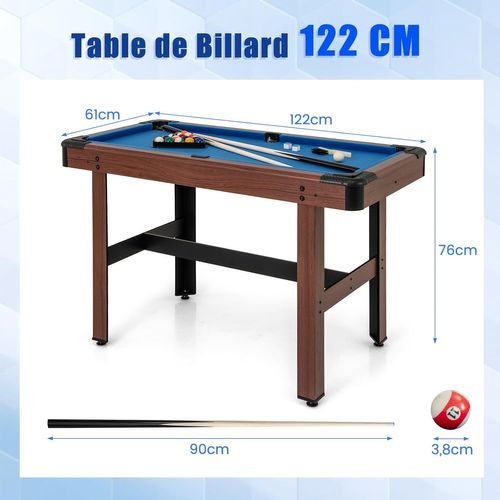 Table De Billard Americain Avec Accessoires(2 Queues, 16 Boules, Triangle, 2 Craies, Brosse), Bleu
