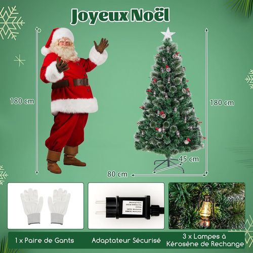 Sapin De Noël Artificiel 180 Cm Avec 8 Modes D'eclairage, 64 Lumières LED Blanc Chaud