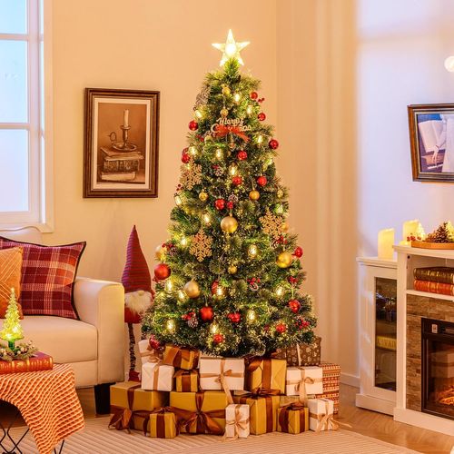 Sapin De Noël Artificiel 180 Cm Avec 8 Modes D'eclairage, 64 Lumières LED Blanc Chaud