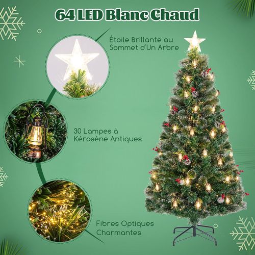 Sapin De Noël Artificiel 180 Cm Avec 8 Modes D'eclairage, 64 Lumières LED Blanc Chaud