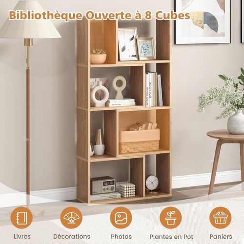 Bibliothèque Étagère à 8 Compartiments Ouvertes, Meuble De Rangemen, 20 X 60 X 120 Cm (naturel)