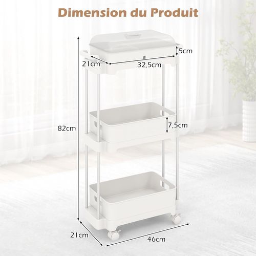 Chariot De Rangement De Cuisine 4 Niveaux Avec Roues - Étagère Tournante Amovible Blanche | Pour Cuisine, Salle De Bain, Salon - 6