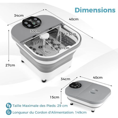 Bain De Pieds Avec Chaleur Douche Et Minuteur, Masseur De Pieds Pliable Température De 35-48°c