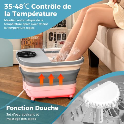 Bain De Pieds Avec Chaleur Douche Et Minuteur, Masseur De Pieds Pliable Température De 35-48°c