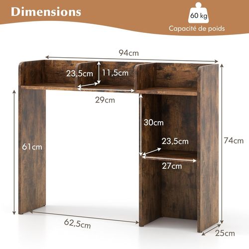Bibliothèque, Étagere à Poser Sur Meuble Avec 5 Compartiments Pour Écran 27", 25 X 94 X 74 Cm Marron
