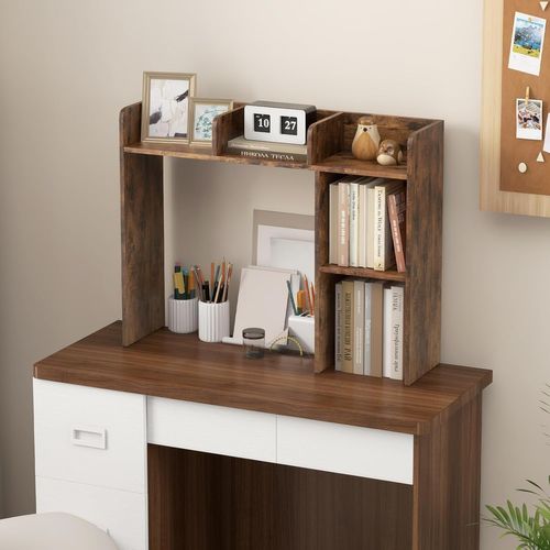 Bibliothèque, Étagere à Poser Sur Meuble Avec 5 Compartiments Pour Écran 27", 25 X 94 X 74 Cm Marron