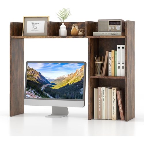 Bibliothèque, Étagere à Poser Sur Meuble Avec 5 Compartiments Pour Écran 27", 25 X 94 X 74 Cm Marron