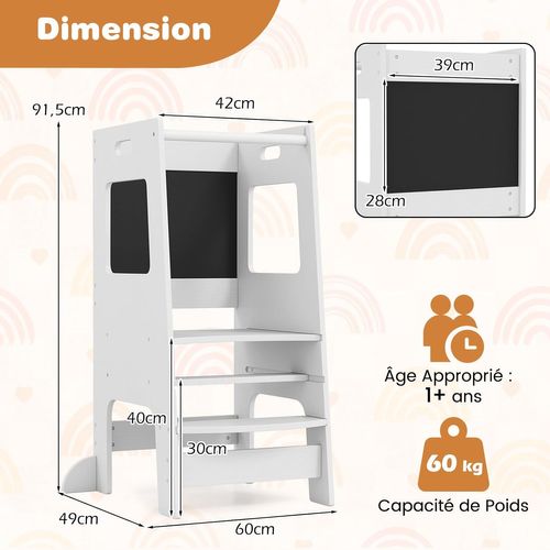 Tour D’Observation Montessori GOPLUS En Bois – Avec Tableau Blanc/Noir, Hauteur Réglable 1-7 Ans, Garde-Corps Amovible