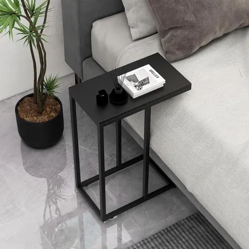 Table D'appoint, Bout De Canape En Forme C, Gueridon Pour Canapé,45,5 X 25,5 X 64 Cm (noir)