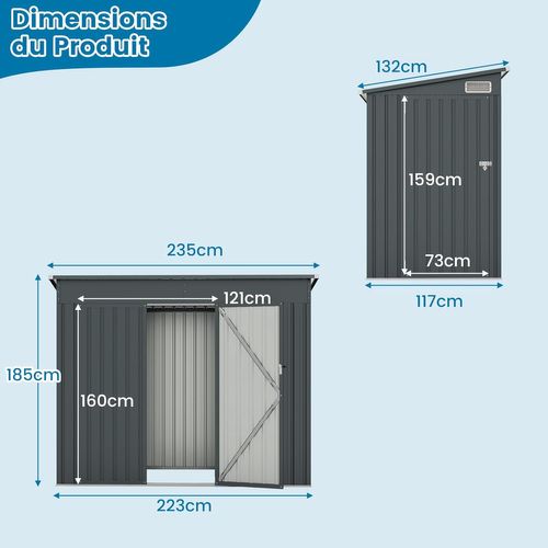 Abri De Jardin En Métal 4㎡, Cabane Jardin Exterieur En Acier Galvanisé 5,7 M³ Avec Loquet, Porte