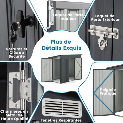 Abri De Jardin En Métal 4㎡, Cabane Jardin Exterieur En Acier Galvanisé 5,7 M³ Avec Loquet, Porte