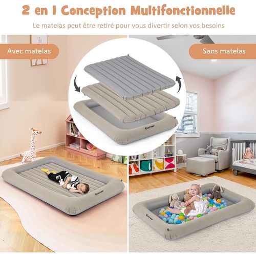 Lit De Voyage Gonflable Enfant Avec Matelas Pneumatique Et Amovible, Charge 150kg (gris)