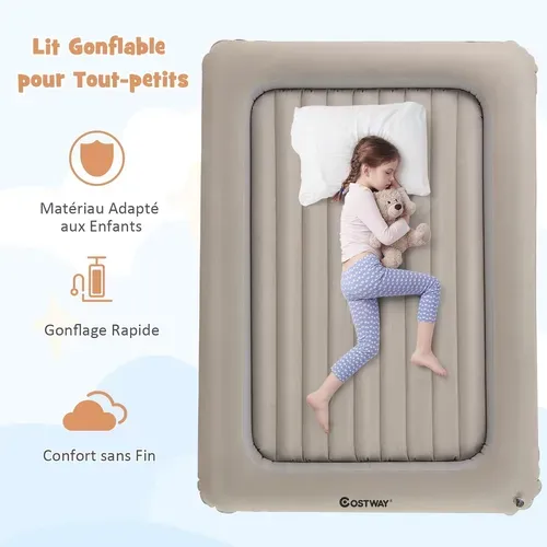 Lit De Voyage Gonflable Enfant Avec Matelas Pneumatique Et Amovible, Charge 150kg (gris)