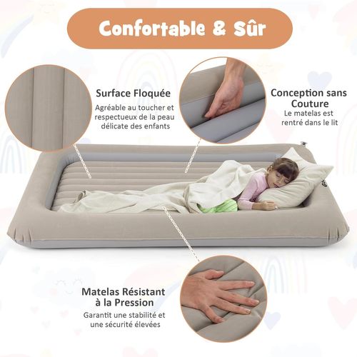 Lit De Voyage Gonflable Enfant Avec Matelas Pneumatique Et Amovible, Charge 150kg (gris)