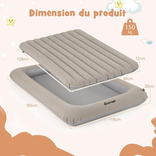 Lit De Voyage Gonflable Enfant Avec Matelas Pneumatique Et Amovible, Charge 150kg (gris)
