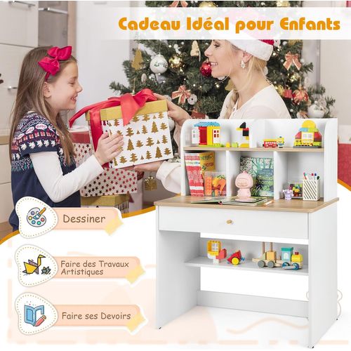 Bureau Enfant En Bois Avec 5 Compartiments, Table D’étude Avec Hauteur Raisonnable 62 Cm,charge - 7
