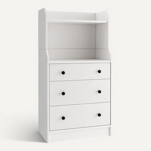 Commode Chambre Avec Étagère, Commode 3 Tiroirs Avec Compartiment, Commode Haute 111 Cm