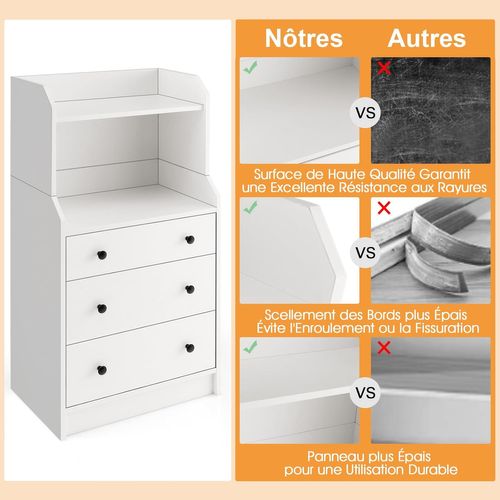 Commode Chambre Avec Étagère, Commode 3 Tiroirs Avec Compartiment, Commode Haute 111 Cm