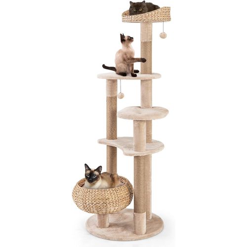 Arbre à Chat Bois 164 Cm, Arbre à Chat Design, 3 Griffoirs Chat En Jute, Tour Pour Chat à 6 Étages