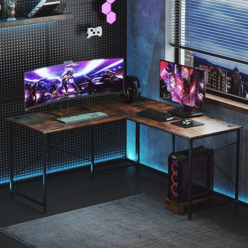 Bureau D'angle En L Réversible Avec Multiprise 2 Prises Et 2 Ports USB, 150x150x75 Cm