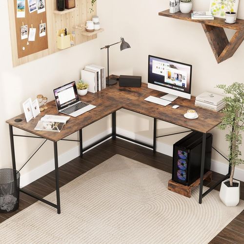 Bureau D'angle En L Réversible Avec Multiprise 2 Prises Et 2 Ports USB, 150x150x75 Cm
