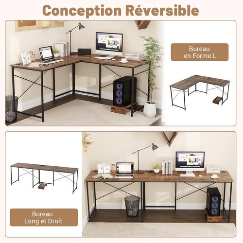 Bureau D'angle En L Réversible Avec Multiprise 2 Prises Et 2 Ports USB, 150x150x75 Cm