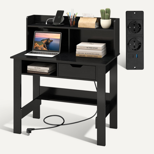 Table Console Marron Avec Prises USB Et Tiroirs - Meuble D'entrée, Salon, Rangement Pratique