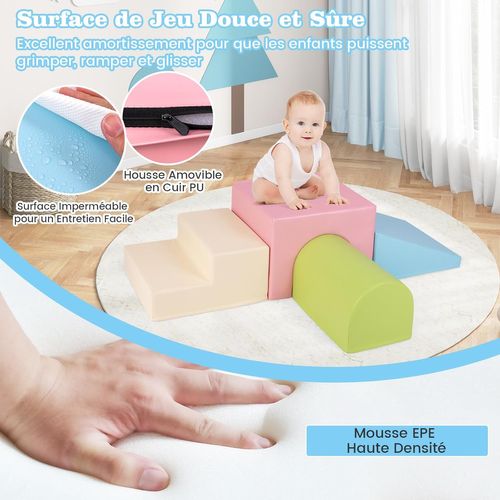 5PCS Parcours Motricité Bébé en Mousse avec Housse en PU, Module Motricité Bébé, Jouets Éducatifs pour Enfants d'Âge Préscolaire… - Gamm vert