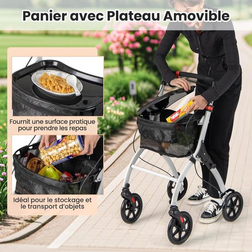 Déambulateur Pliant à 4 Rouesetfreins Charge 136kg, Rollator Médical Léger Hauteur Réglable, Noir