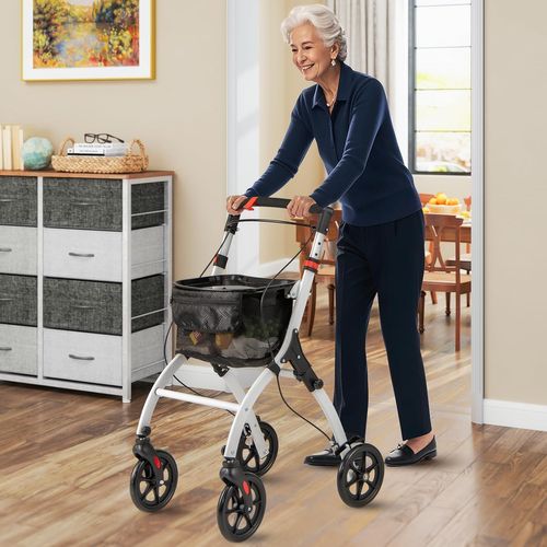 Déambulateur Pliant à 4 Rouesetfreins Charge 136kg, Rollator Médical Léger Hauteur Réglable, Noir