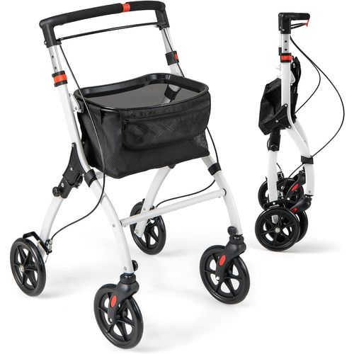 Déambulateur Pliant à 4 Rouesetfreins Charge 136kg, Rollator Médical Léger Hauteur Réglable, Noir