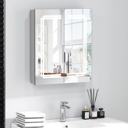 Armoire Murale Salle De Bain Avec Miroir Arqué Meuble Salle De Bain Etagere Reglable Portes Miroir 68 X 13 X 66 Cm Blanc 98609766