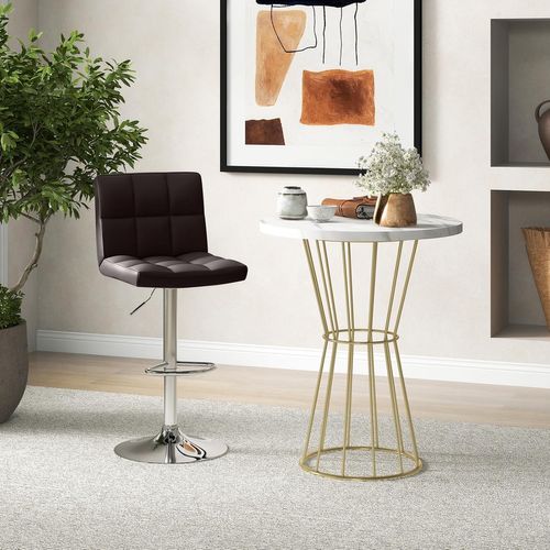 Tabouret De Bar, Chaise Bar Pivotante, Hauteur Réglable 65-85 Cm, Chaise Bar Cuisine En Pu, Marron,2