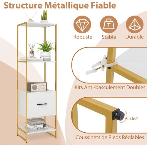 Aibiju Bibliothèque 5 Niveaux Avec Tiroir Tissu - Étagère Échelle Industrielle Noire Pour Salon Chambre
