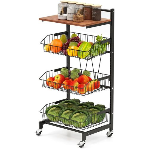 Chariot De Rangement à Roulettes, Desserte 4 Niveaux, Paniers Réglables En Hauteur, 40 × 31 × 88 Cm