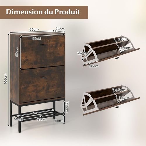 Meuble à Chaussure 18 Paires, Armoire à Chaussures 2 Portes, 60 × 24 × 106 Cm (industriel)