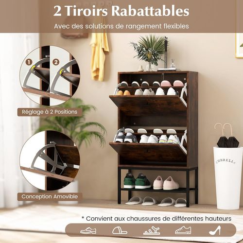 Meuble à Chaussure 18 Paires, Armoire à Chaussures 2 Portes, 60 × 24 × 106 Cm (industriel)