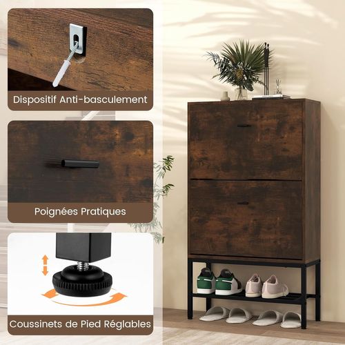 Meuble à Chaussure 18 Paires, Armoire à Chaussures 2 Portes, 60 × 24 × 106 Cm (industriel)