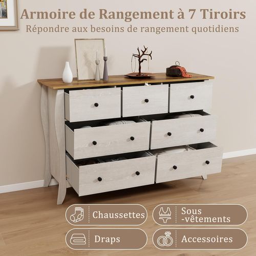 Commode En Bois 6 Tiroirs 100x34x73 Cm - Meuble De Chambre Adulte Design Cannage - Rangement Salon Ou Entrée