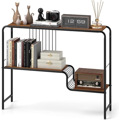 Table Console, Console Entree 2 Étagères, Bibliothèque En Métal, Design En Forme S, Pieds Réglables
