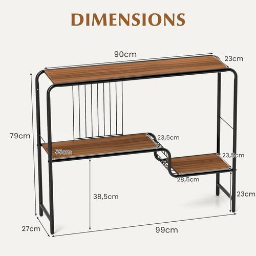Table Console, Console Entree 2 Étagères, Bibliothèque En Métal, Design En Forme S, Pieds Réglables
