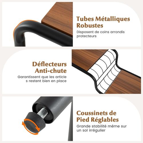 Table Console, Console Entree 2 Étagères, Bibliothèque En Métal, Design En Forme S, Pieds Réglables