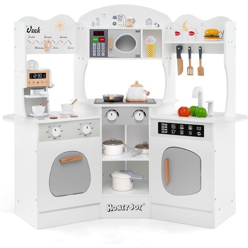 Cuisine Enfants en Bois 3-6 Ans 18 Accessoires avec Évier Micro-ondes
